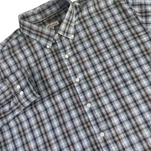 Peter Millar Button Down Shirt Mens XXL Blue Gray Plaid Classic Cotton